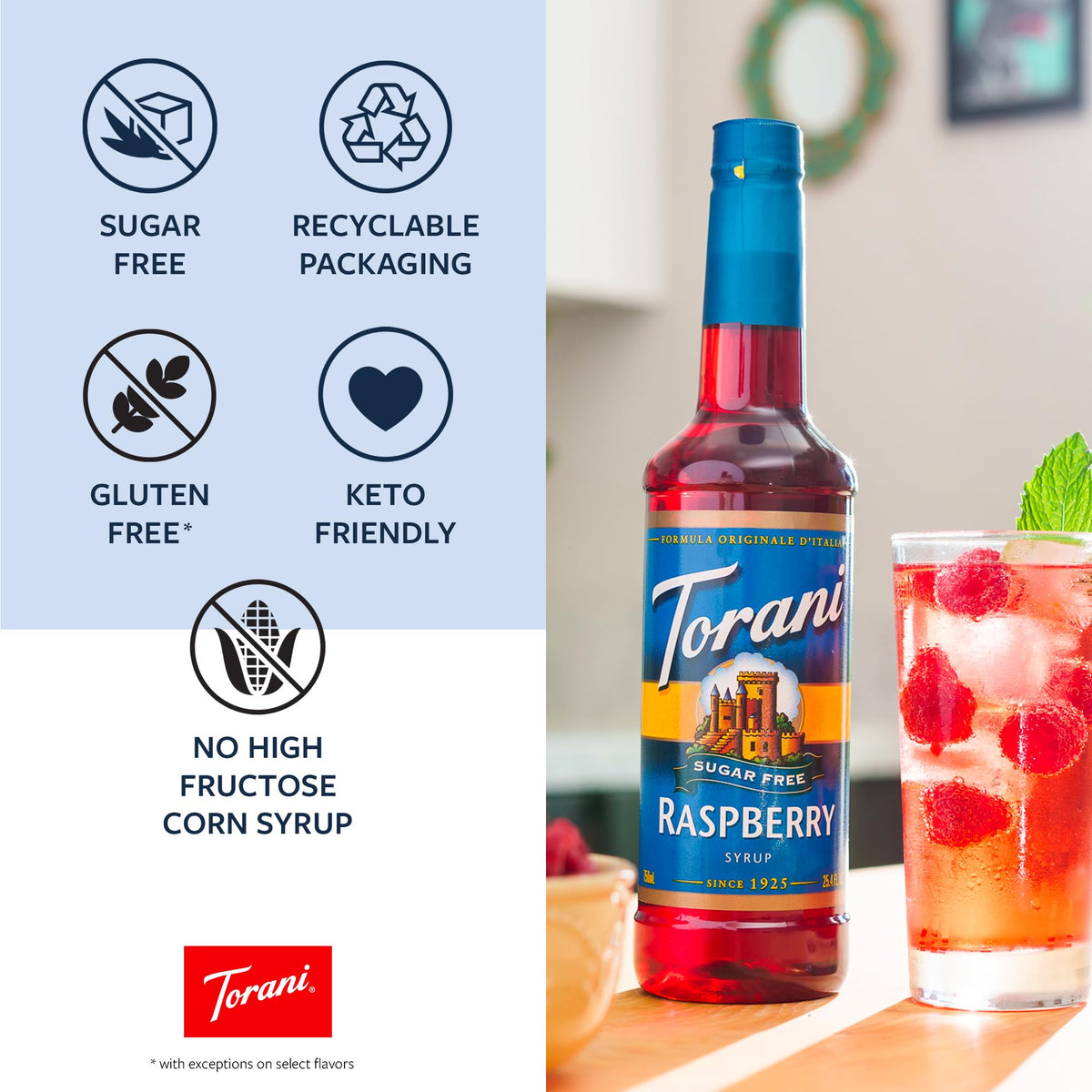 Torani Sugar Free Vanilla Flavored Drink Syrup, 25.4 fl oz, 4 Pack