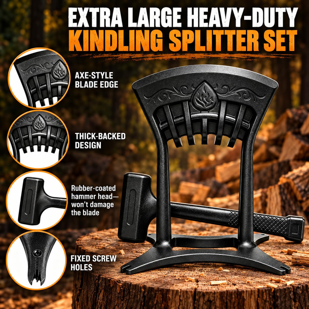 Kindling Splitter for Wood,Manual Log Splitter with 3Lbs Rubber Hammer,One-Piece Molding Cast Iron Wood Splitter,Firewood Splitter Tool（Extra Large