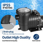 Leomru 1.5 HP Pool Pump 6500 GPH Self Priming in/Above Ground Swimming Pool Pump 110V/220V Dual Voltage Single Speed Pumps with Strainer Basket 6Pcs