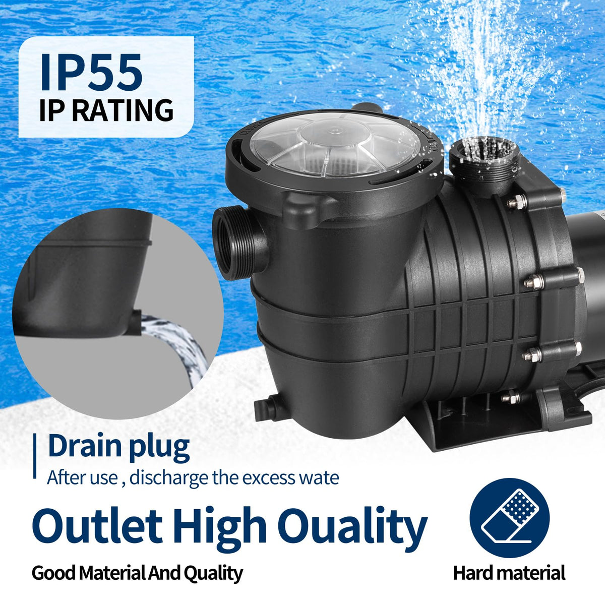 Leomru 1.5 HP Pool Pump 6500 GPH Self Priming in/Above Ground Swimming Pool Pump 110V/220V Dual Voltage Single Speed Pumps with Strainer Basket 6Pcs