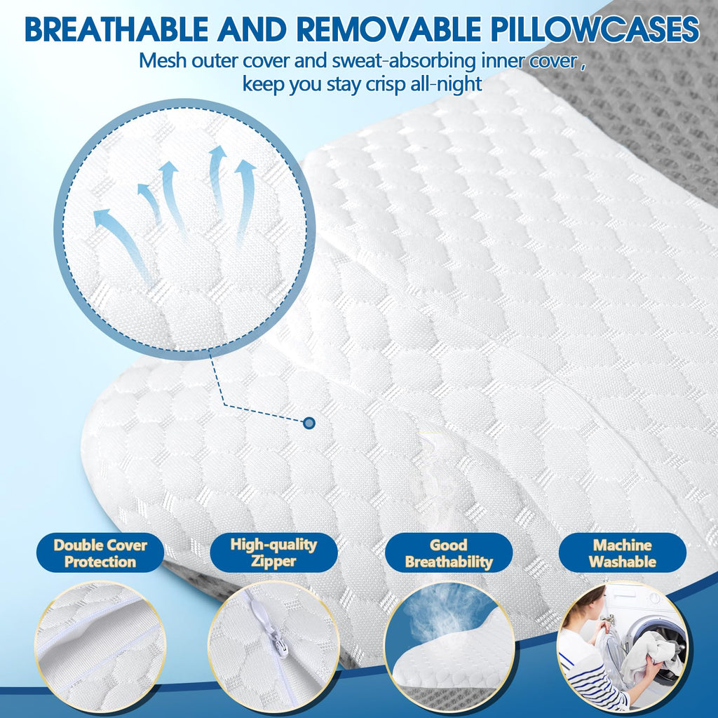 CHxxy Memory Foam Pillows, Cervical Pillow for Neck & Shoulder Pain Relief