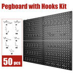 Peg Board, 4 Pack 16x12" Black Pegboard Organizer with 50 Hooks