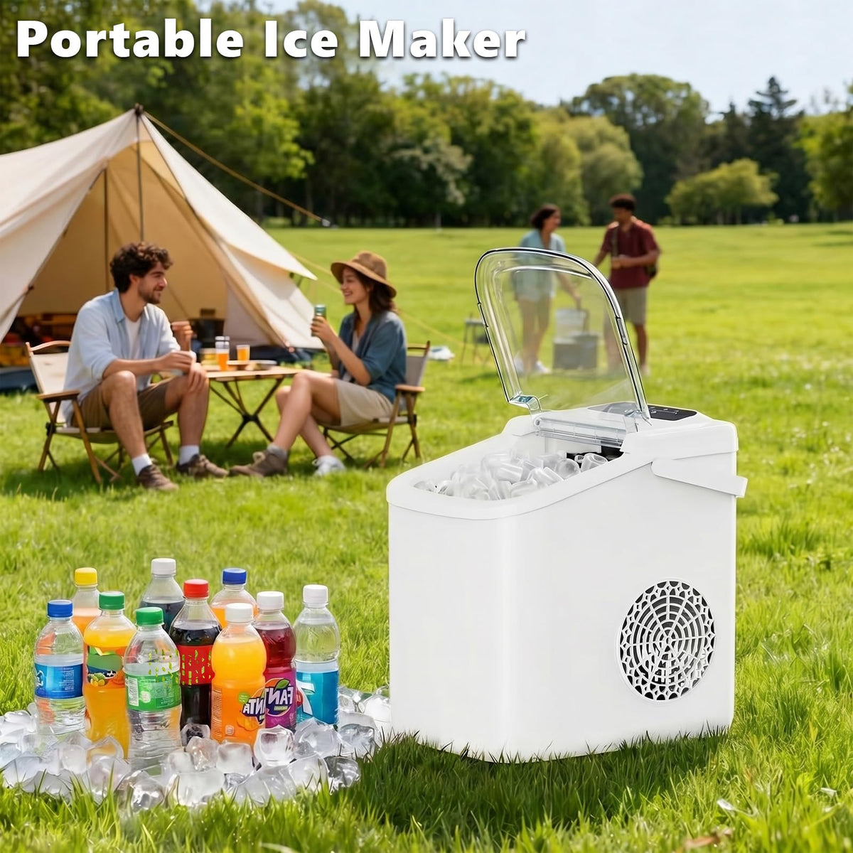 Sweetcrispy Countertop Ice Maker with Scoop, Basket and Handle, Portable Ice Machine 9 Cubes Ready in 6 Mins, 26.5lbs in 24Hrs, 2 Sizes for Home