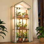 Bamworld Mini Greenhouse with Grow Light Plant Stand for Mutiple Pots Outdoor 3-Tier Portable Greenhouses with Durable PE Cover for Seedling Ideal