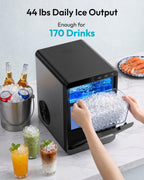 EUHOMY Nugget Ice Maker Countertop, 44lbs/24H, Ready in 7-10Mins, Black