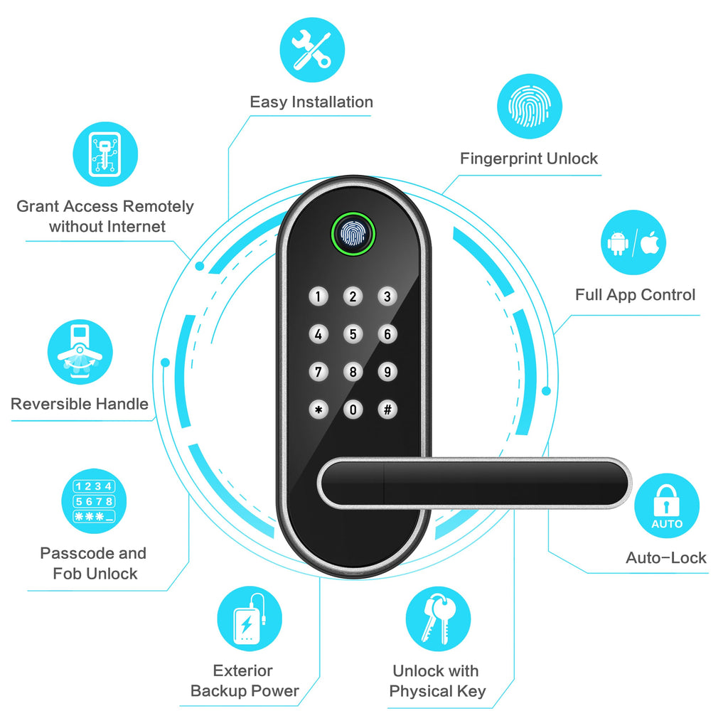 Fingerprint Smart Door Lock with Handle & Keypad – No More Lost Keys, Keyless Entry & Remote Access for Home, Kids, Airbnb & Rental Property, DIY