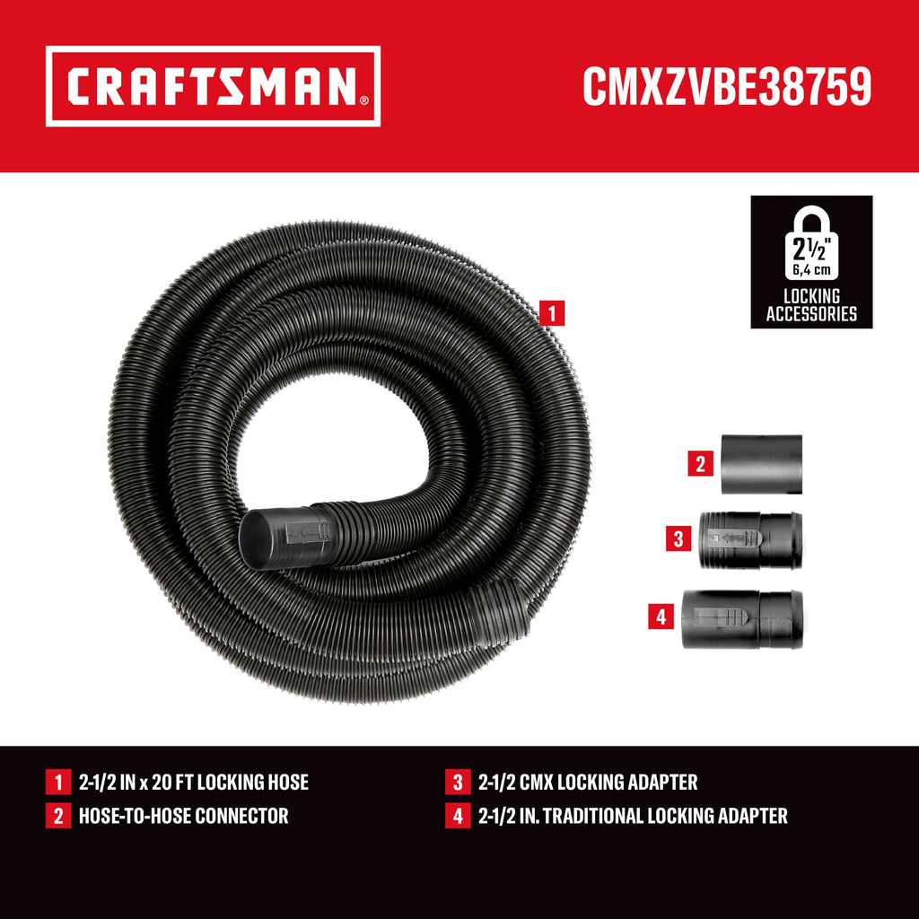 CRAFTSMAN CMXZVBE38759 2-1/2 in. x 20 ft. POS-I-LOCK Wet Dry Vacuum Hose