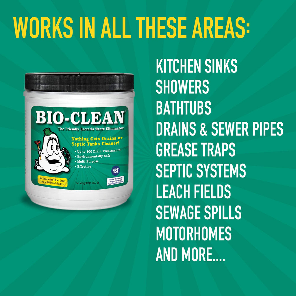 Bio-Clean Drain Septic 2# Can Cleans Drains- Septic Tanks - Grease Traps All Natural and 100% Guaranteed No Caustic Chemicals! Removes fats Oil and