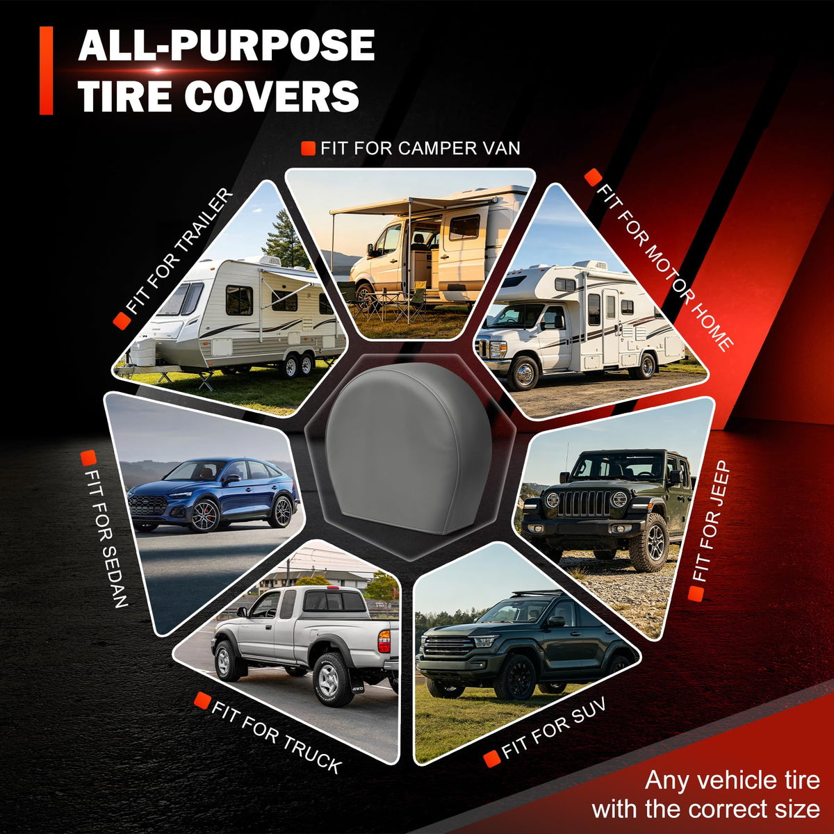 Explore Land Tire Covers 2 Pack Fit Tire Diameters 26-28.75 inch, Charcoal