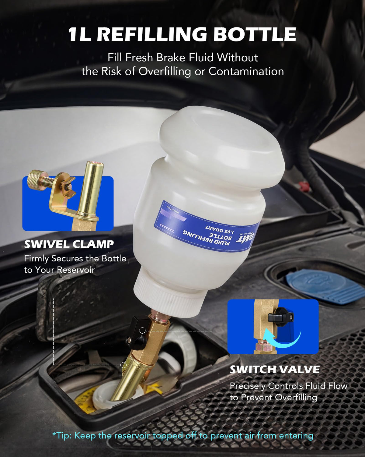 OMT 3L Vacuum Brake Bleeder Kit, 3.2 qt Pneumatic Brake Fluid Bleeder Kit