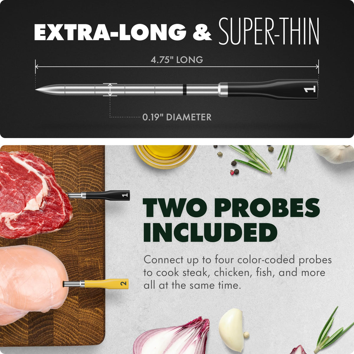 CHEF iQ Sense | Smart Wireless Meat Thermometer | 2 Ultra-Thin Probes | WiFi Unlimited Range | 1000°F Heat Safe | 5 Sensors | BBQ, Grill, Oven