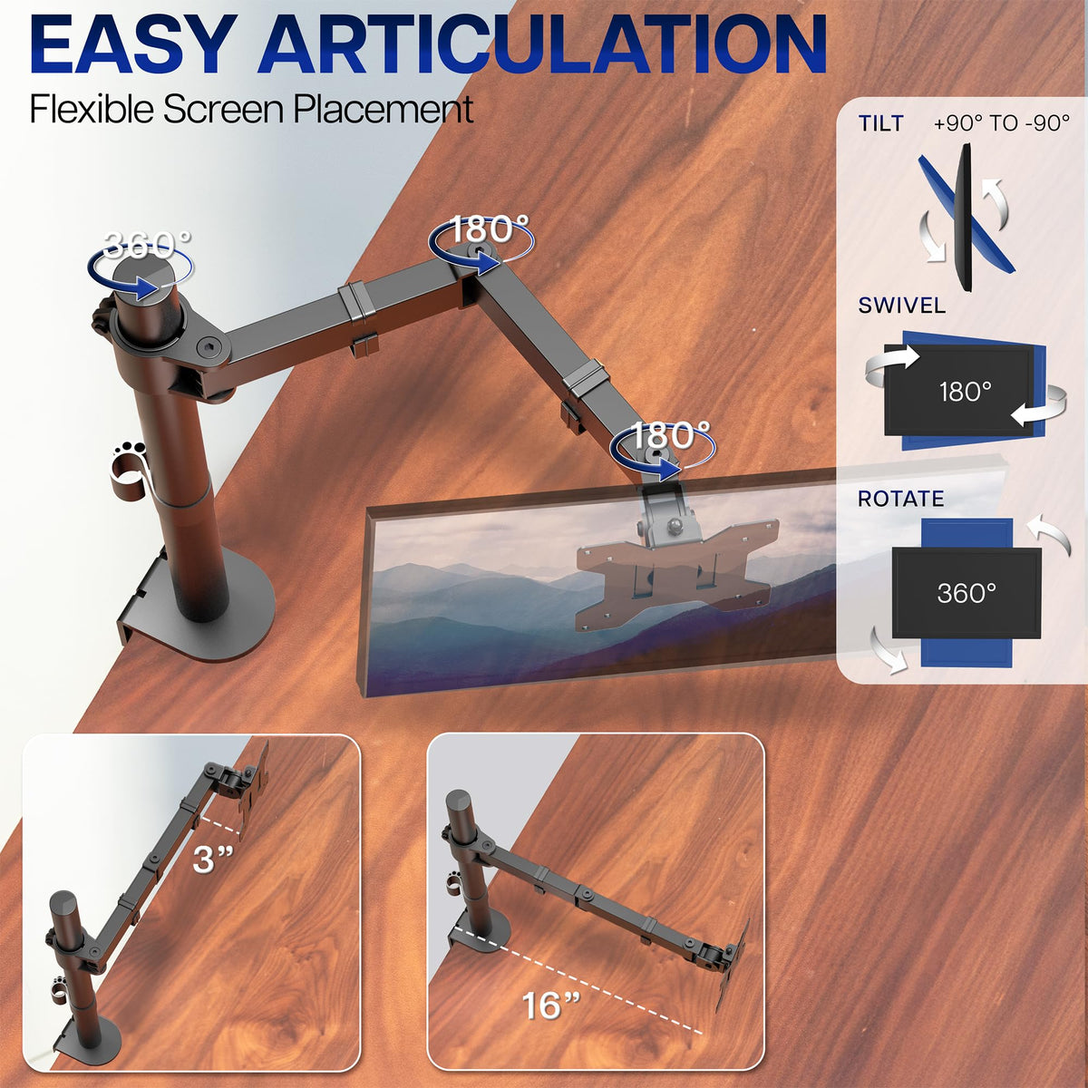 VIVO Single 13 to 38 inch Ultrawide Monitor Arm Desk Mount, Regular Screens up to 32 inches, 22 lbs capacity, Fully Adjustable Stand with C-Clamp and