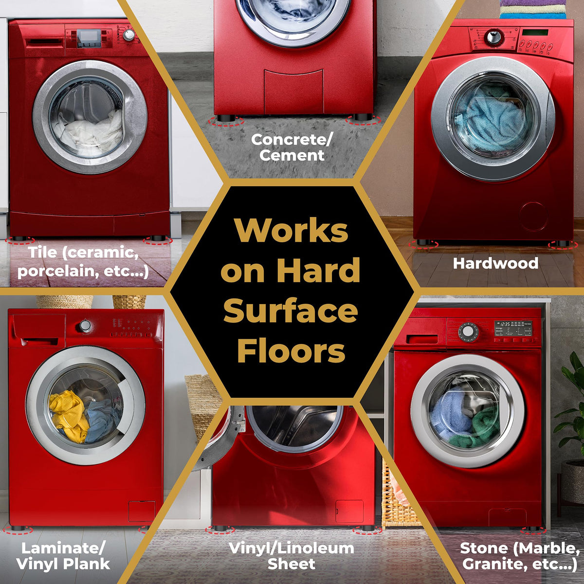 Anti Vibration Pads for Washing Machine & Dryer, Fit Feet to 2.5in 4 Pack