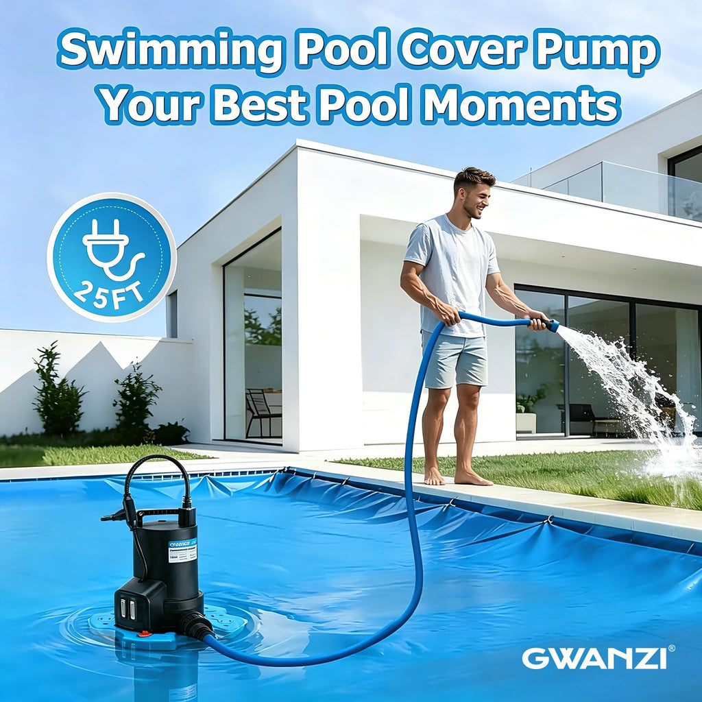 1/2HP Swimming Pool Cover Pump Automatic On/Off 3500GPH Submersible Water Pump with Filter Net 3/4” Check Valve Adapter & 25ft Power Cord 110V Sump