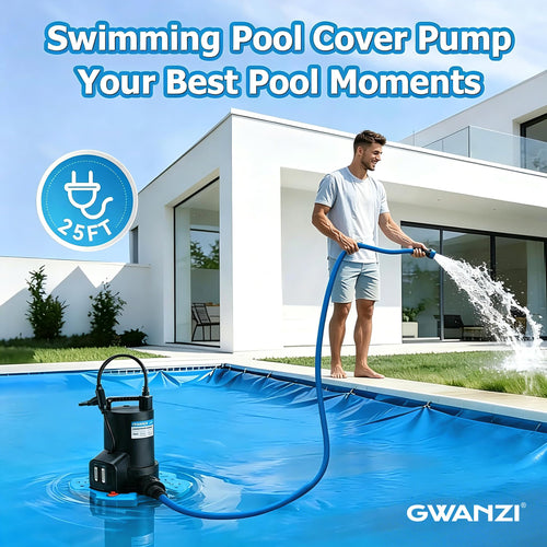 1/2HP Swimming Pool Cover Pump Automatic On/Off 3500GPH Submersible Water Pump with Filter Net 3/4” Check Valve Adapter & 25ft Power Cord 110V Sump