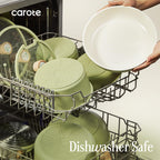 CAROTE 25pcs Ceramic Cookware Set, Detachable Handle Pots and Pans, Green