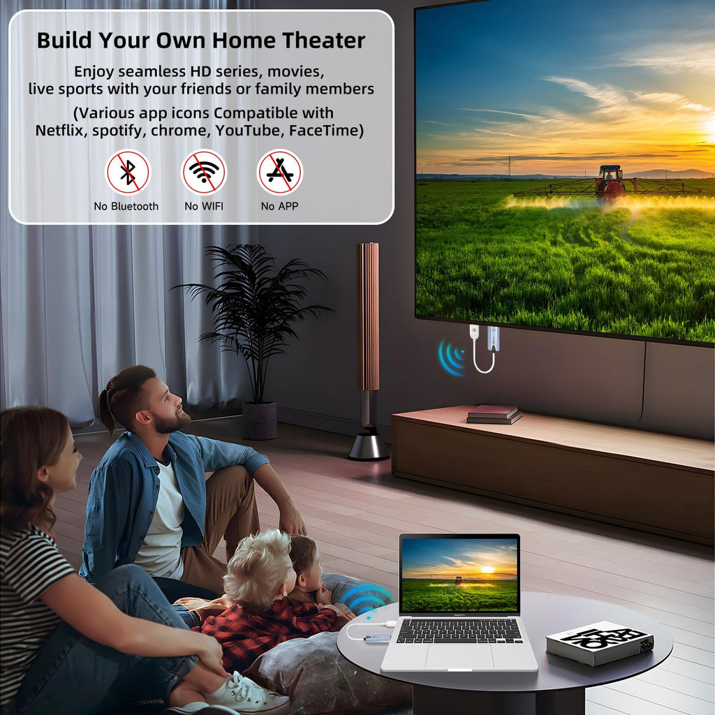 2026 Upgraded Wireless HDMI Transmitter and Receiver, 165FT/50M 4K Decode 1080P Output, Plug & Play Portable 2.4G/5G Wireless HDMI Extender Kit for