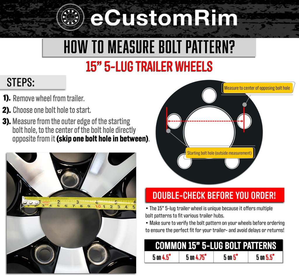 eCustomrim 2-Pack Trailer Tire Rim Assembly ST205/75D15 5 Lug Black Mod