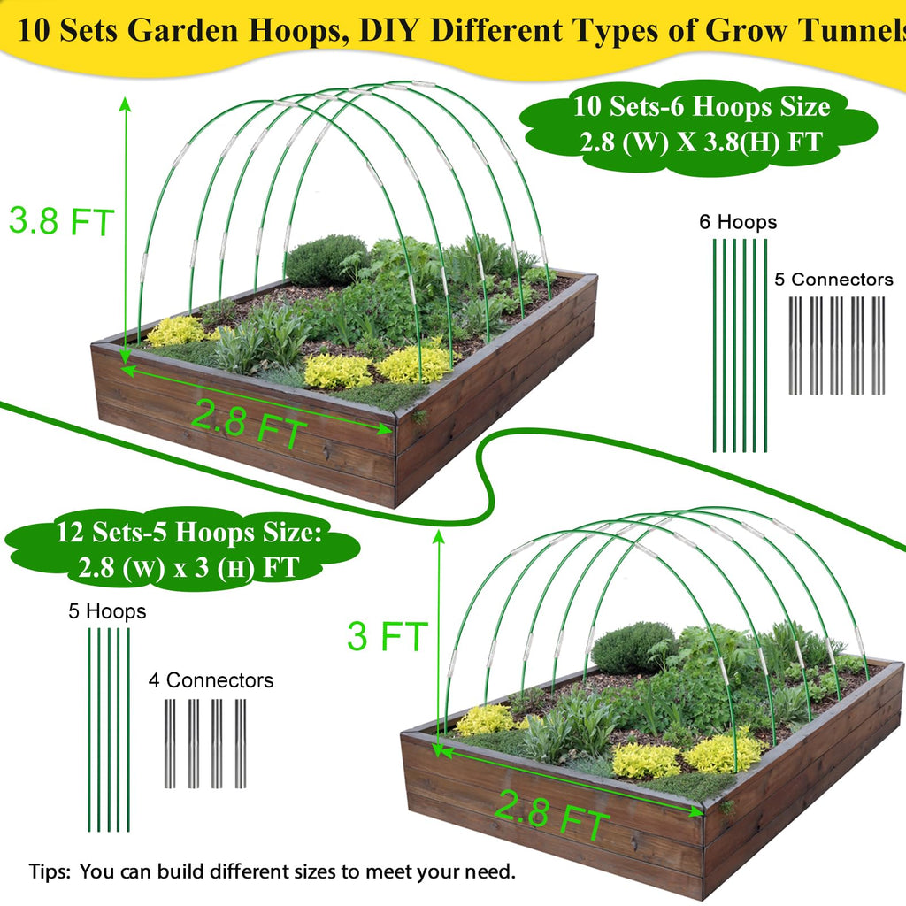 60Pcs Greenhouse Hoops Grow Tunnel Wide, 8FT Rust-Free Fiberglass Support Garden Hoops Kit for Raised Beds Plant Cloth Row Cover Netting-DIY Plant