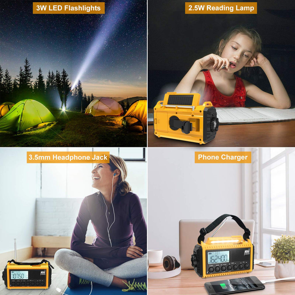 Emergency Radio, 5000mAh/18500mWh Weather Radio, Solar Hand Crank Radio with AM/FM/SW/NOAA Alert, Cell Phone Charger, Headphone Jack, Flashlight and