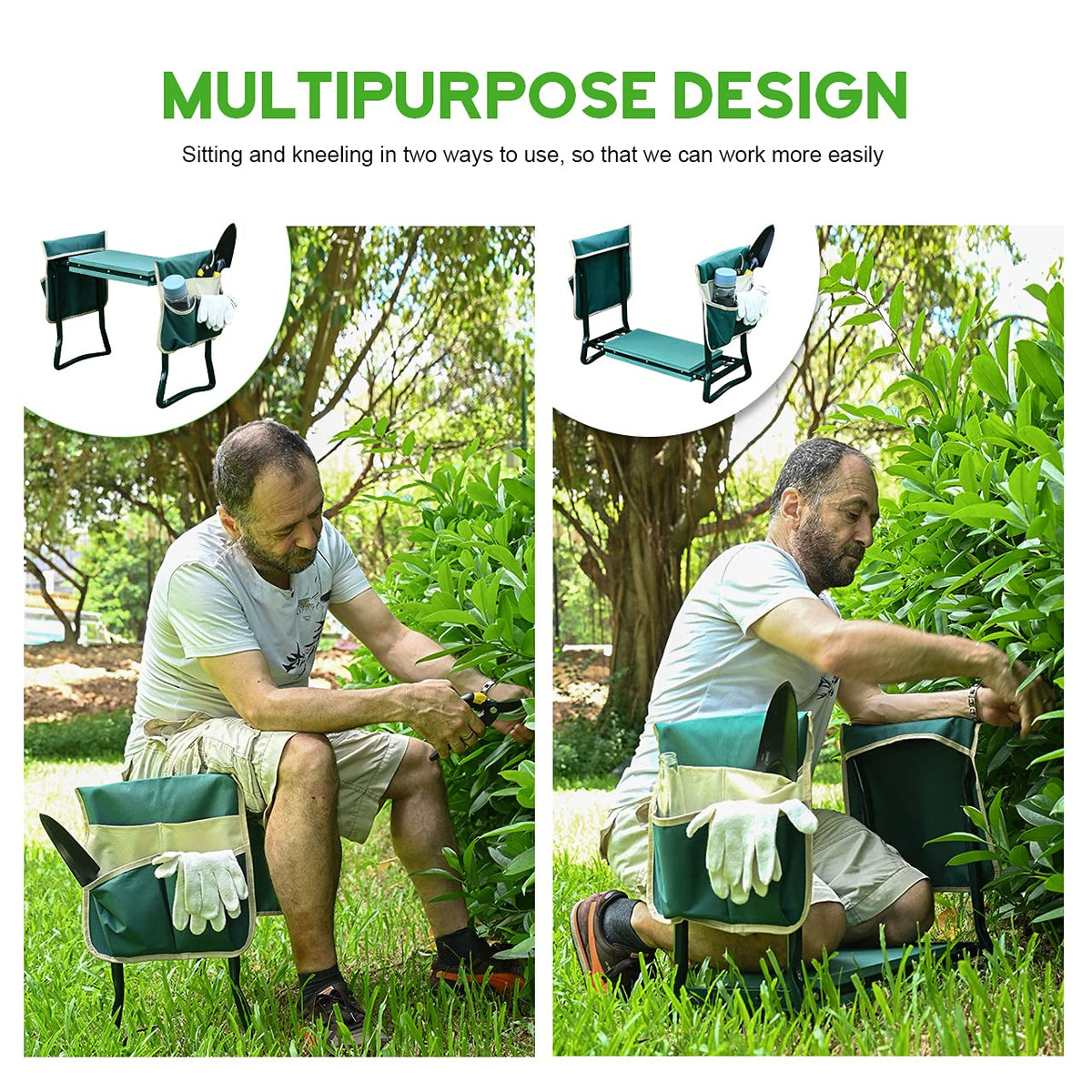 KVR Upgraded Garden Kneeler and Seat with Thicken & Widen Soft Kneeling Pad,Heavy Duty Foldable Gardener Stool with 2 Tool Pouches,Gardening Gifts