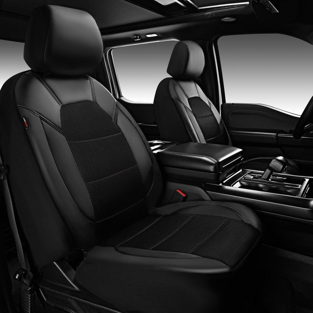 CAR PASS Leather and 3D Air Mesh Universal Fit Car Seat Covers, for Sedans,Trucks,Suvs,Airbag Compatible,Zipper Design and Reserved Opening Holes for