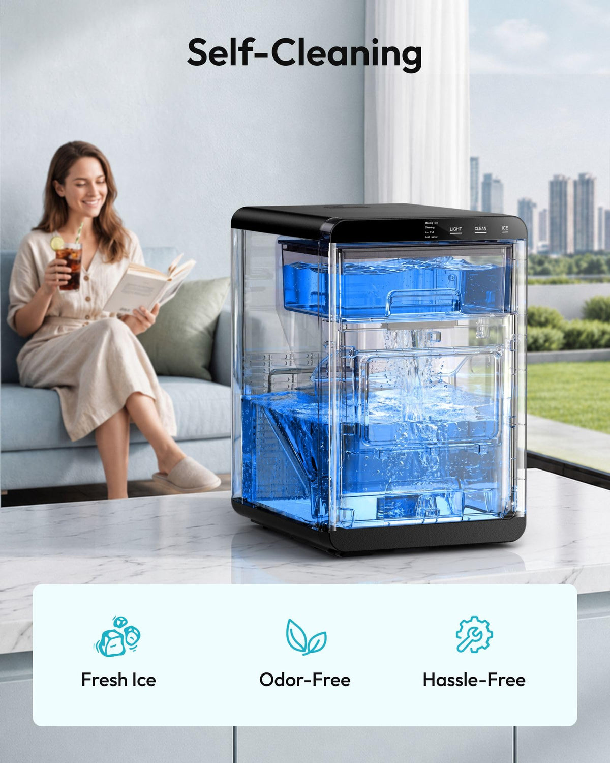 EUHOMY Nugget Ice Maker Countertop, 44lbs/24H, Ready in 7-10Mins, Black
