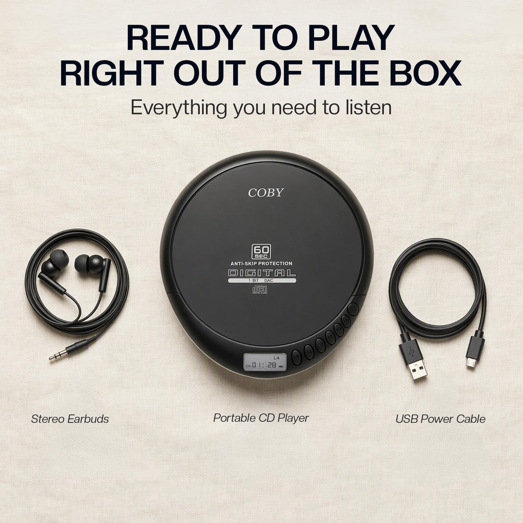 Coby Portable CD Player, 60 Second Anti Skip, FM Radio, CD Player for Car