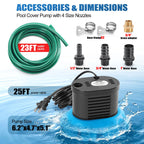 Pool Cover Pump, 850 GPH Pool Water Pump with 23 FT Drain Hose