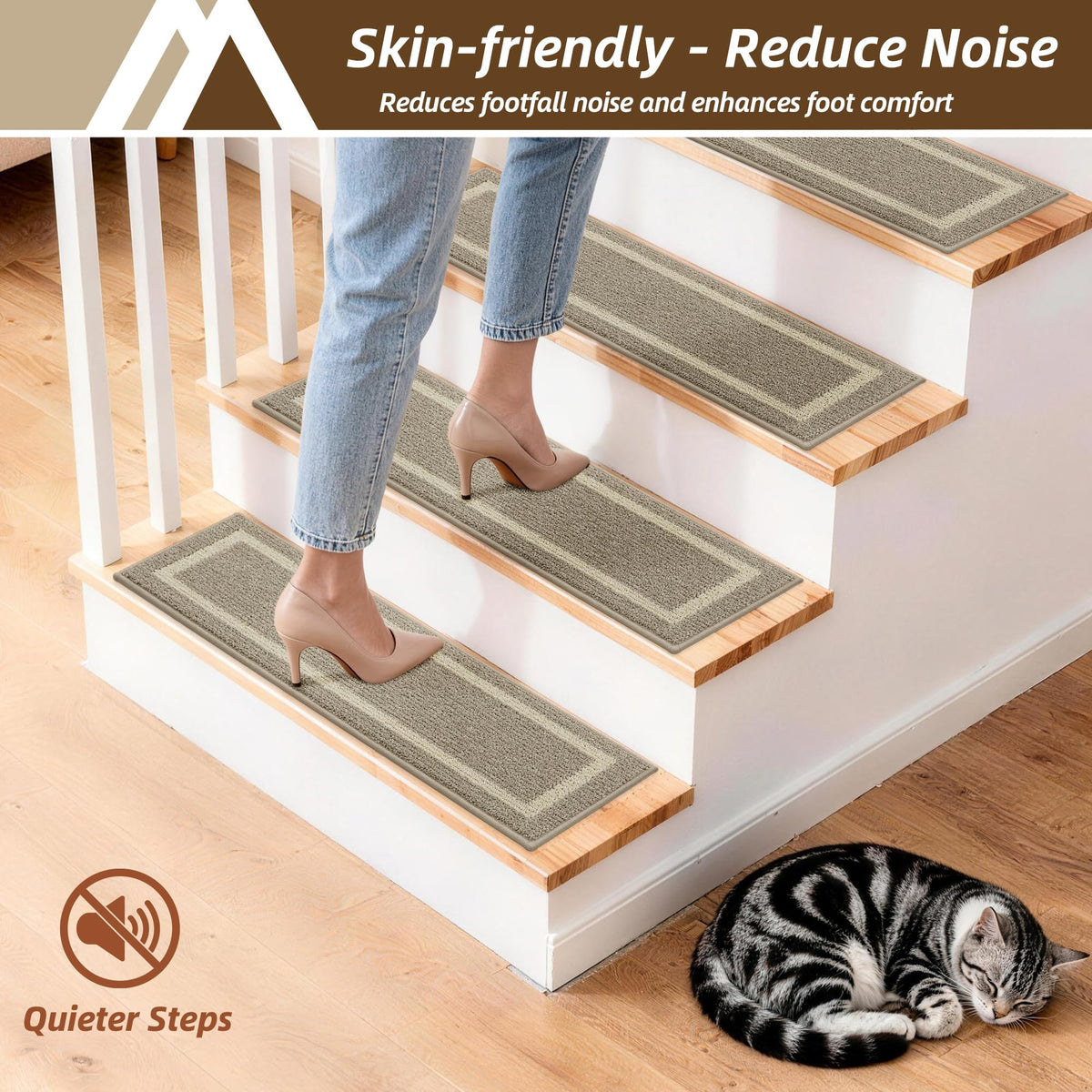 COSY HOMEER Soft Stair Treads 15pcs Non-Slip Carpet Mat 28inX9in,Beige