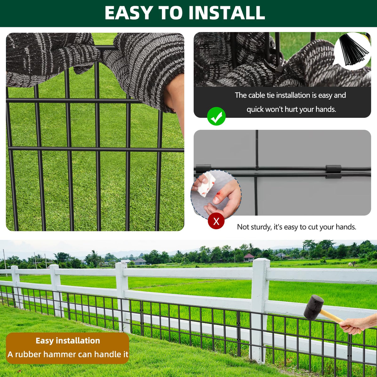 42.5ft(L) x 13in(H) Animal Barrier Fence, 30 Panels No Dig Garden Fence for Dog Rabbit, Rustproof Anti Digging Barrier, Garden Edging Border Ground