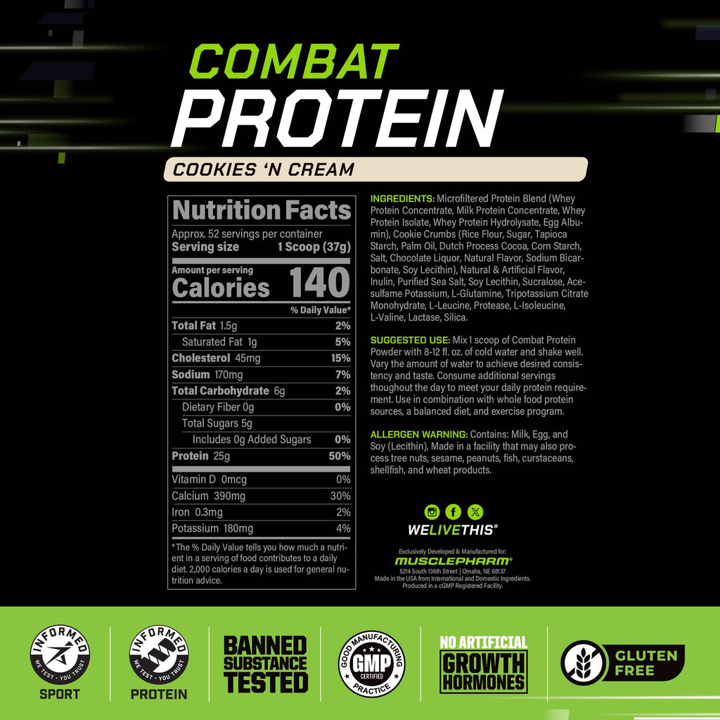 Muscle Pharm Combat Protein Powder | Cookies N Cream - 4.2 lb