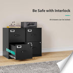 2 Drawer File Cabinet with Lock,Narrow Vertical Filing Cabinet,Under Desk File Cabinets,Black Metal File Cabinets for Home Office,Fit Letter/A4/Legal