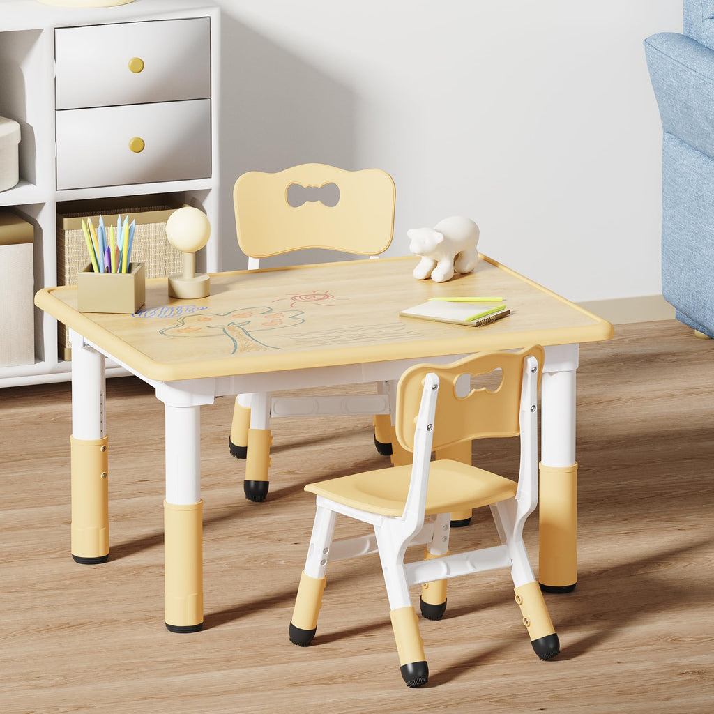 Adjustable Toddler Table and Chair Set, 31.5" L x 23.6" W Beige