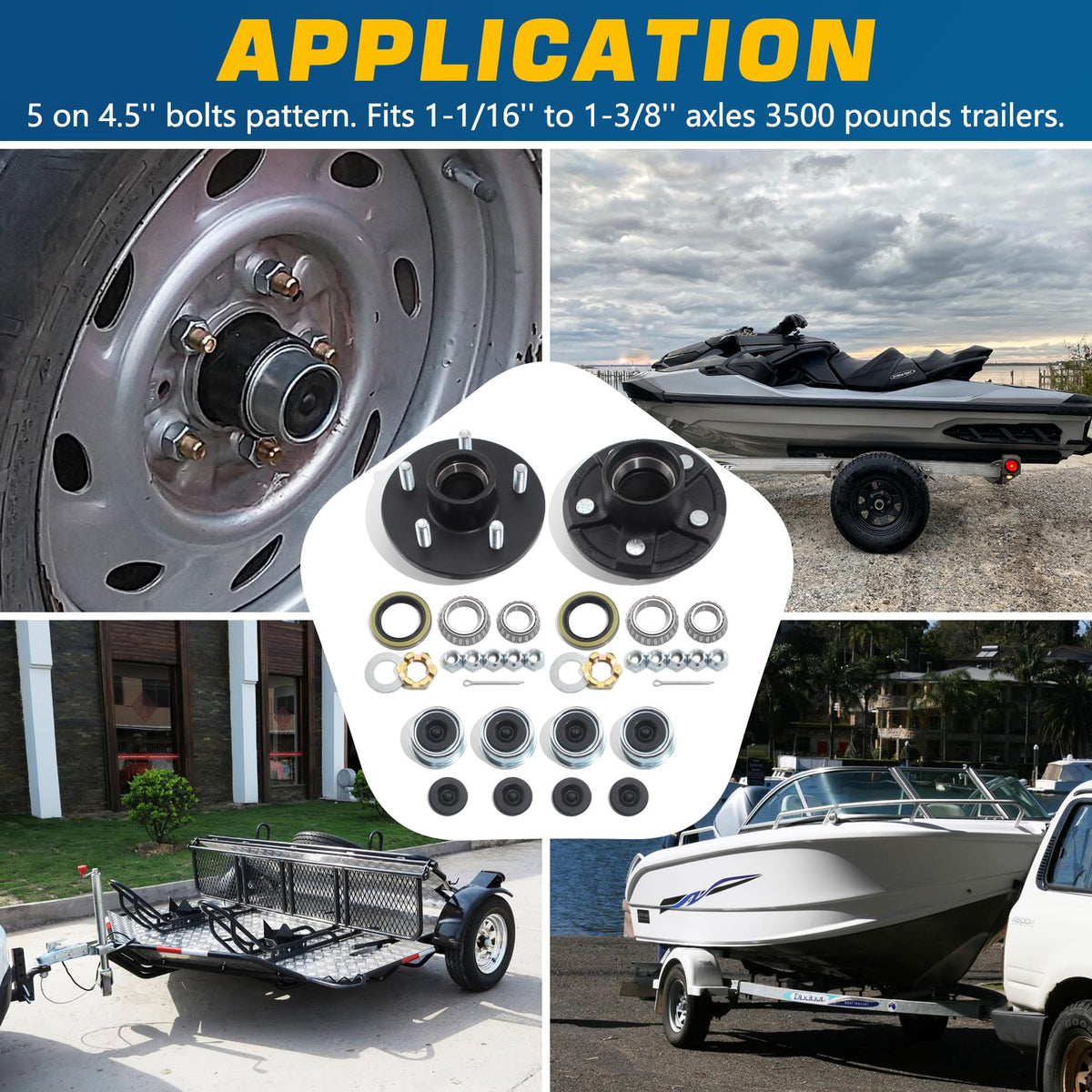 5x4.5 Trailer Hub Kits for 3500lb 1-1/16'' to 1-3/8'' Tapered Axle