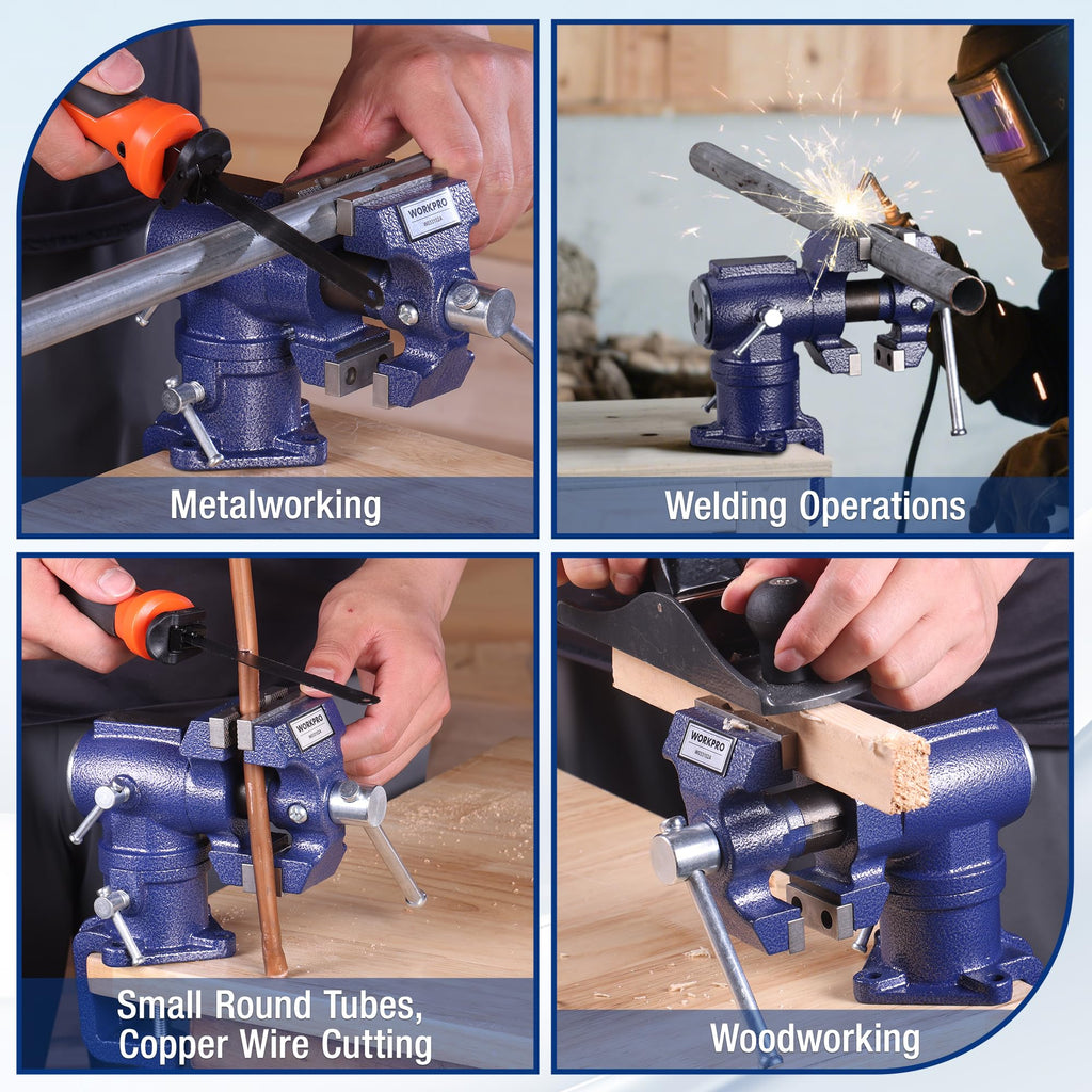 WORKPRO Dual Jaws Table Vise 2.5" & 1.5", 360° Swivel Clamp-On Bench Vise