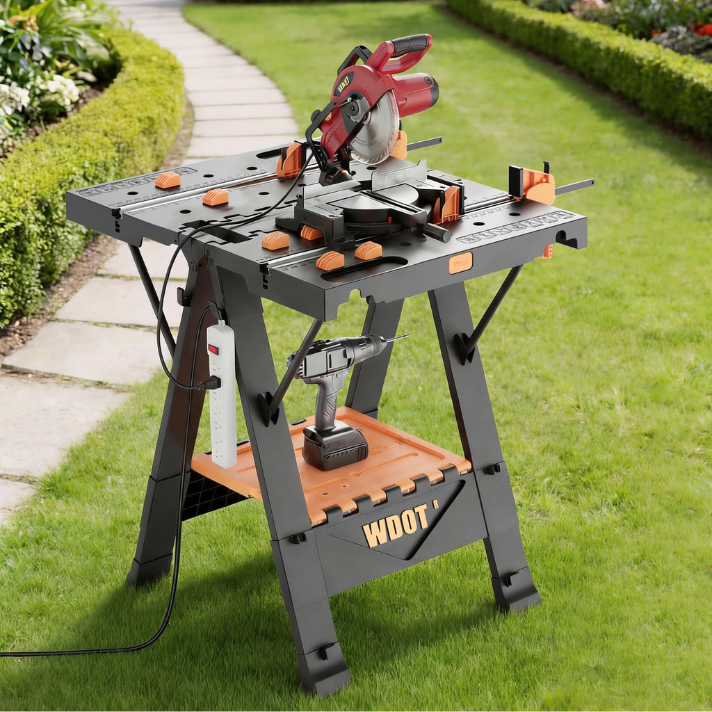 Portable Folding Work Bench Table 2-in-1 with 2 Clamps & 6 Bench Dogs