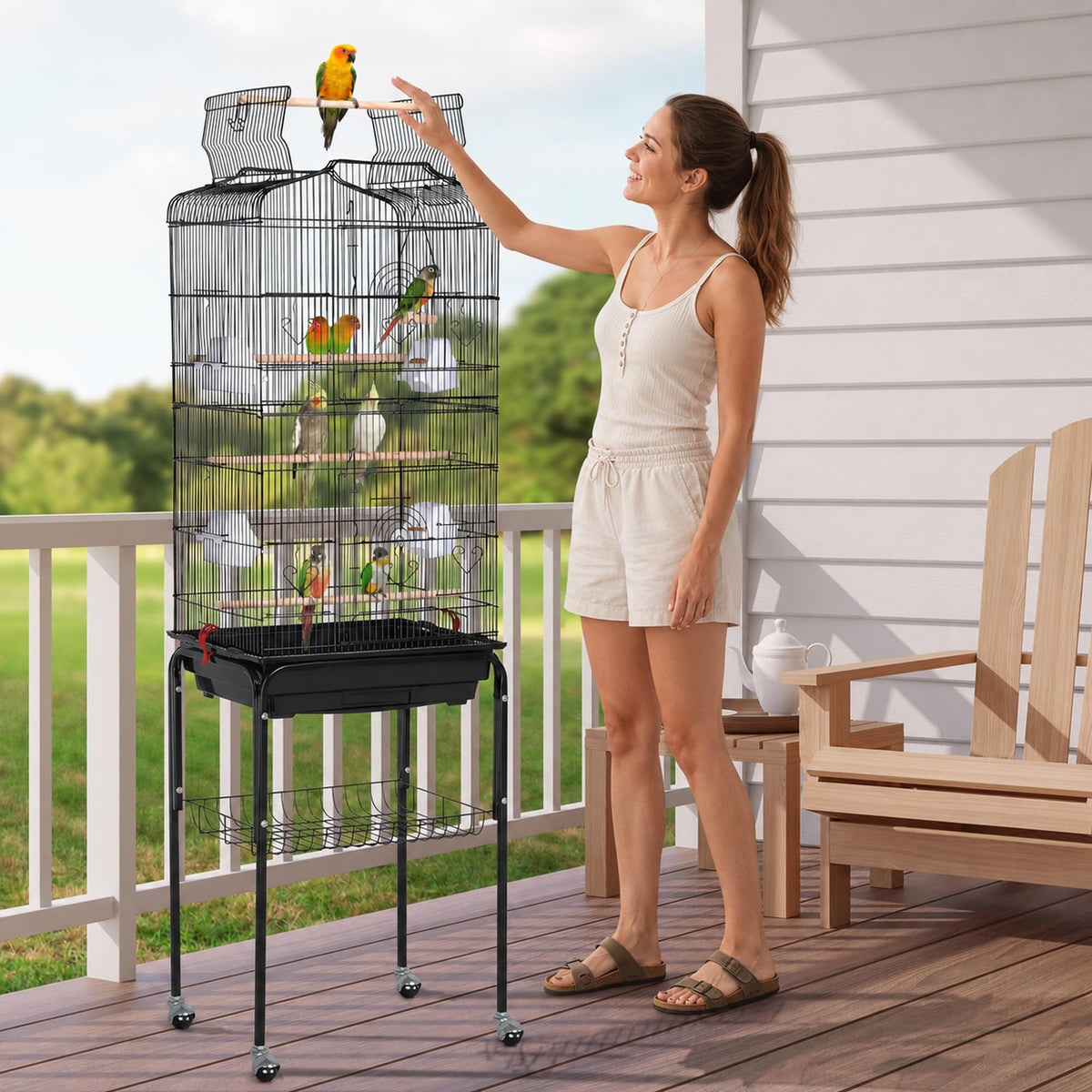 Yaheetech 64-Inch Open Top Bird Cage for Parakeets & Cockatiels, Black