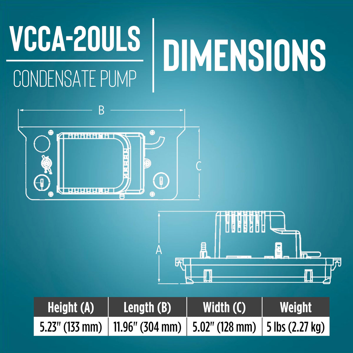 Little Giant VCCA-20ULS 115V, 80 GPH Low Profile Condensate Pump