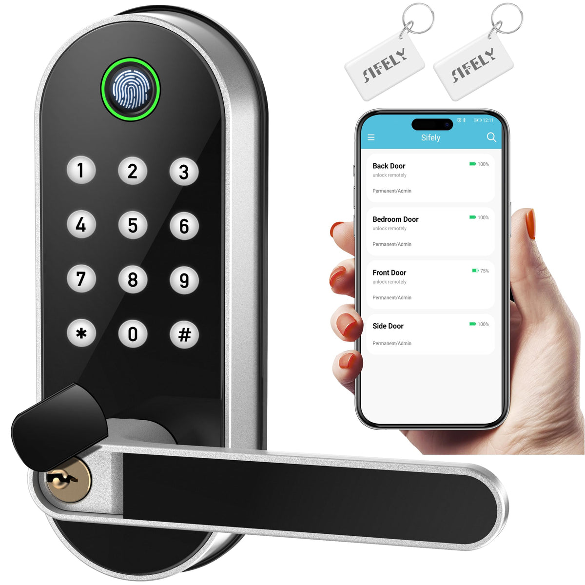 Fingerprint Smart Door Lock with Handle & Keypad – No More Lost Keys, Keyless Entry & Remote Access for Home, Kids, Airbnb & Rental Property, DIY