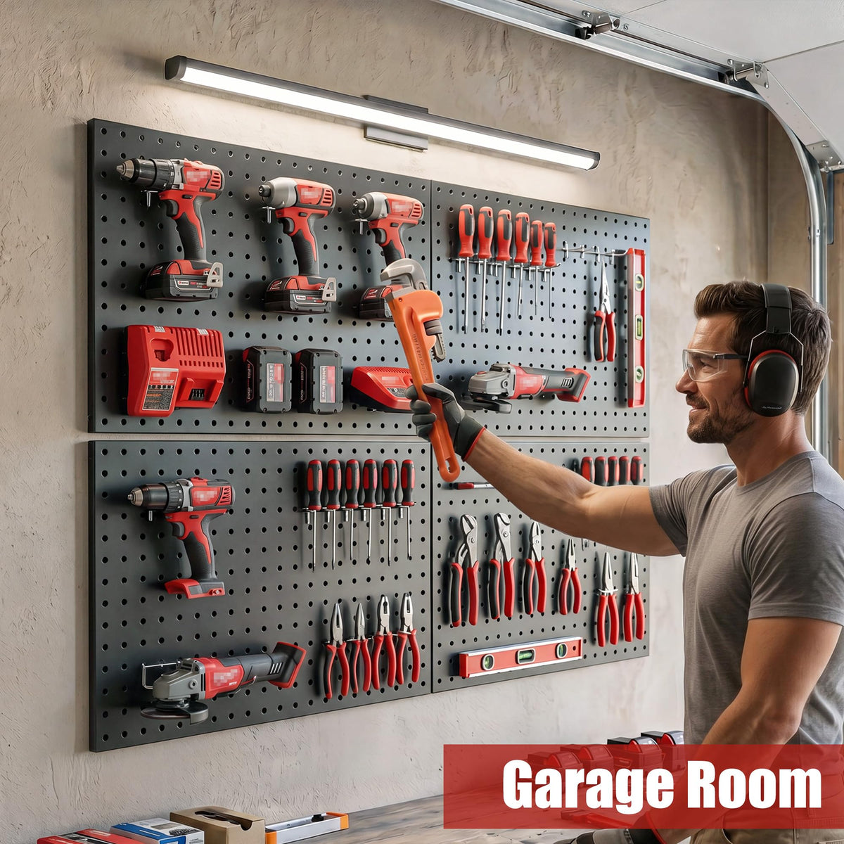 Peg Board, 4 Pack 16x12" Black Pegboard Organizer with 50 Hooks