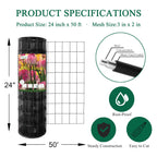 Black PVC Coated Welded Wire Fence 24" x 50' Roll, 2"x3" Mesh, 16 Gauge