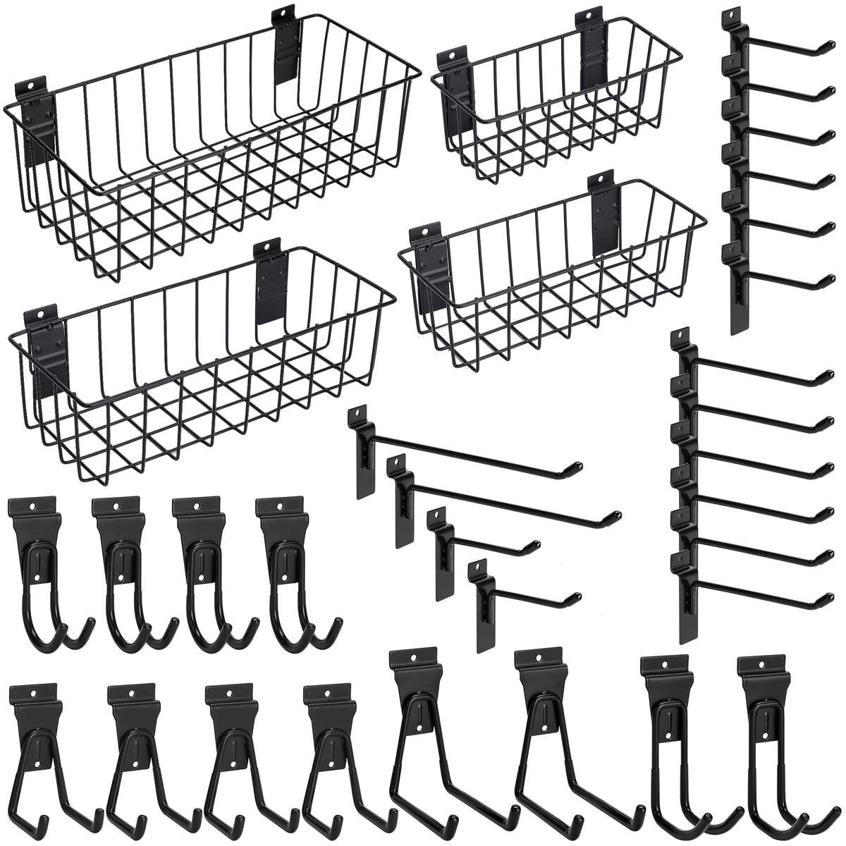 Heavy-Duty Slatwall Baskets and Hooks - Slatwall Accessories for Standard Slatwall Panels | Ideal for Organizing Garages and Workshops