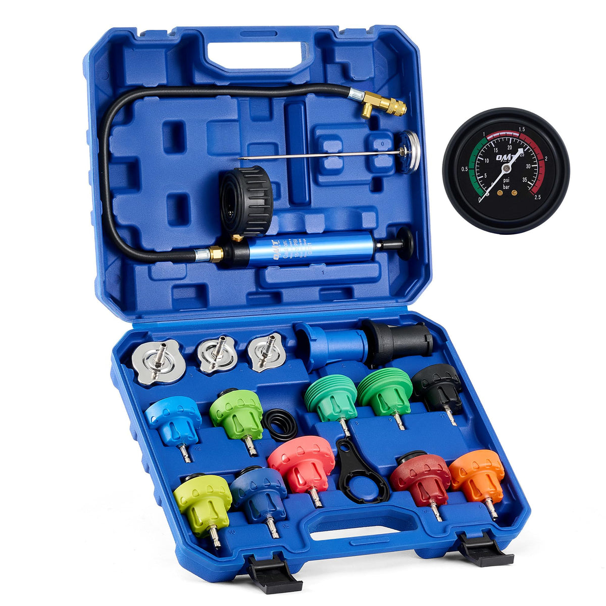 OMT Coolant Pressure Tester Kit, 19pc Radiator System Tool, 15 Adapters