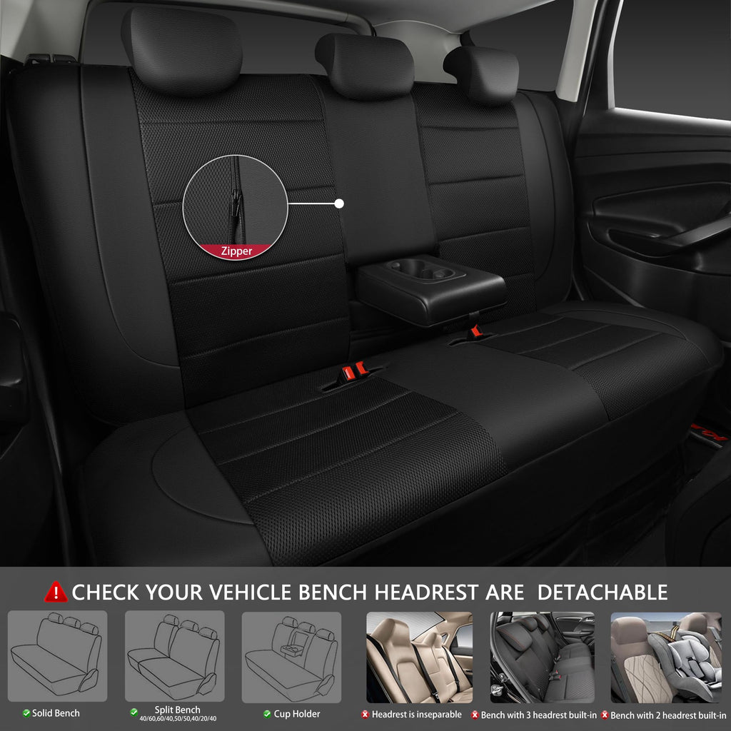 CAR PASS Leather and 3D Air Mesh Universal Fit Car Seat Covers, for Sedans,Trucks,Suvs,Airbag Compatible,Zipper Design and Reserved Opening Holes for