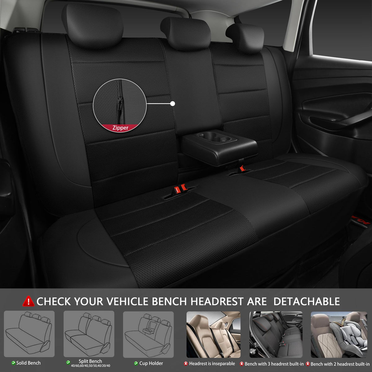 CAR PASS Leather and 3D Air Mesh Universal Fit Car Seat Covers, for Sedans,Trucks,Suvs,Airbag Compatible,Zipper Design and Reserved Opening Holes for