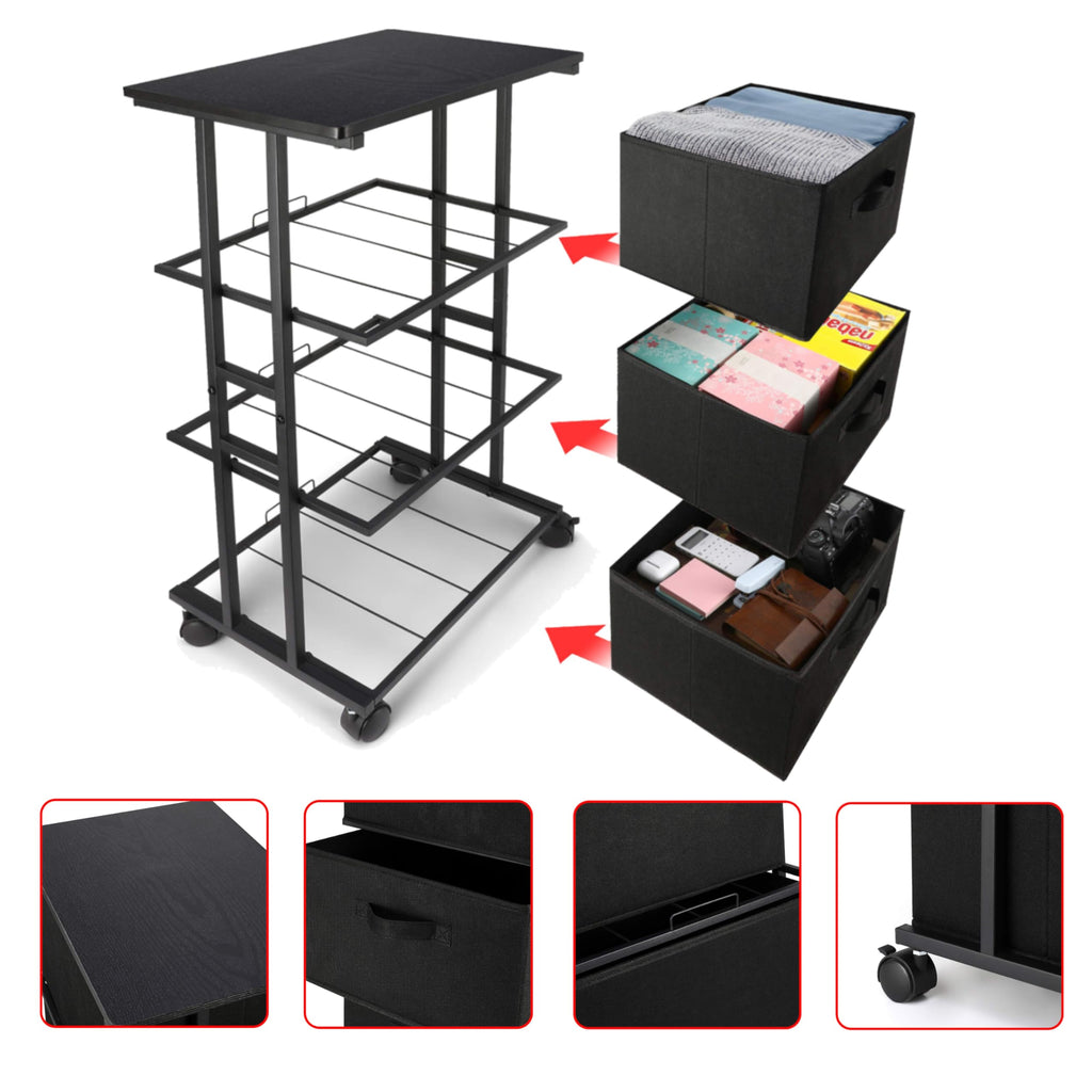 Dresser Storage with 3 Drawers, Fabric Dresser Tower, Vertical Storage Unit for Bedroom, Closet, Office, Black