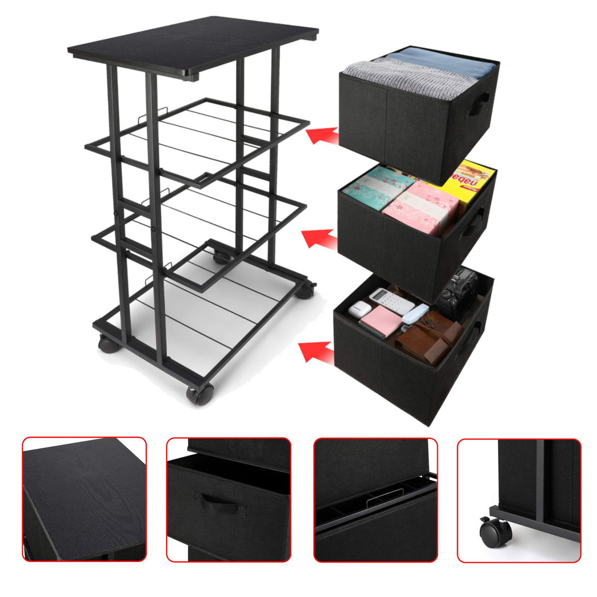 Dresser Storage with 3 Drawers, Fabric Dresser Tower, Vertical Storage Unit for Bedroom, Closet, Office, Black