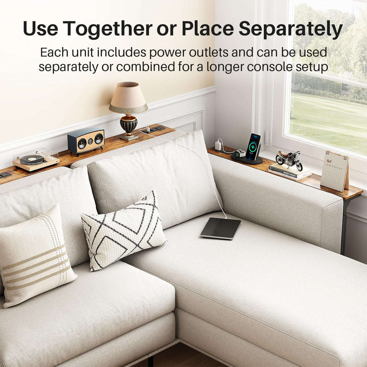 Kitstorack 2-Pack Narrow Console Table with Adjustable Height (25"-33") & 2 Power Outlets, Skinny Behind Couch Table, 78.8" Long x 5.9" Wide Sofa