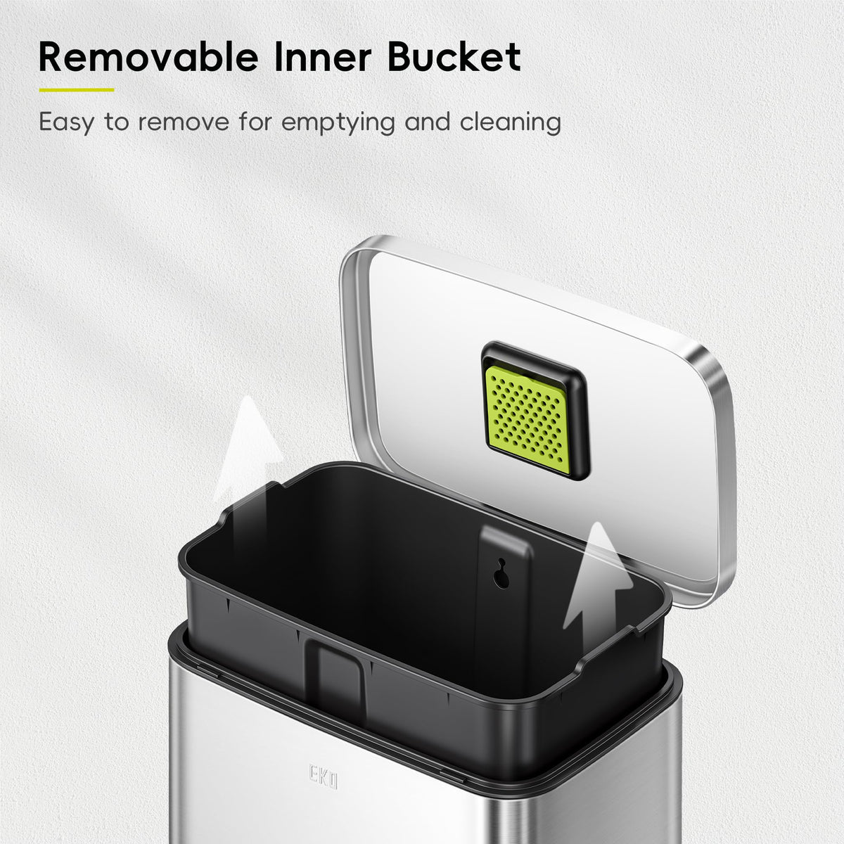 EKO Madison Brushed Stainless Steel 13.2 Gal/50L Kitchen Step Trash Can or Recycling Bin, Removable Inner Liner, Soft Close Lid, Fingerprint